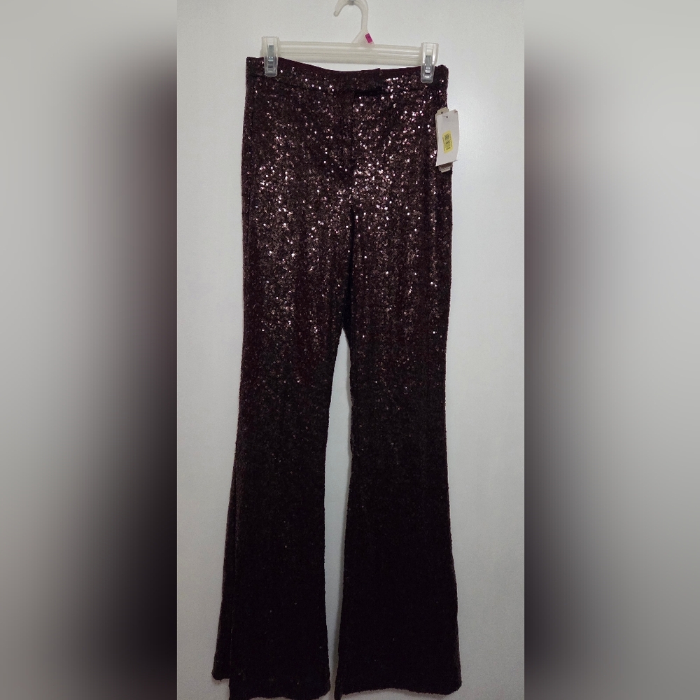 Gianni Bini Sequin Flare Pants - Brown Size 7 NWT - Picture 2 of 10